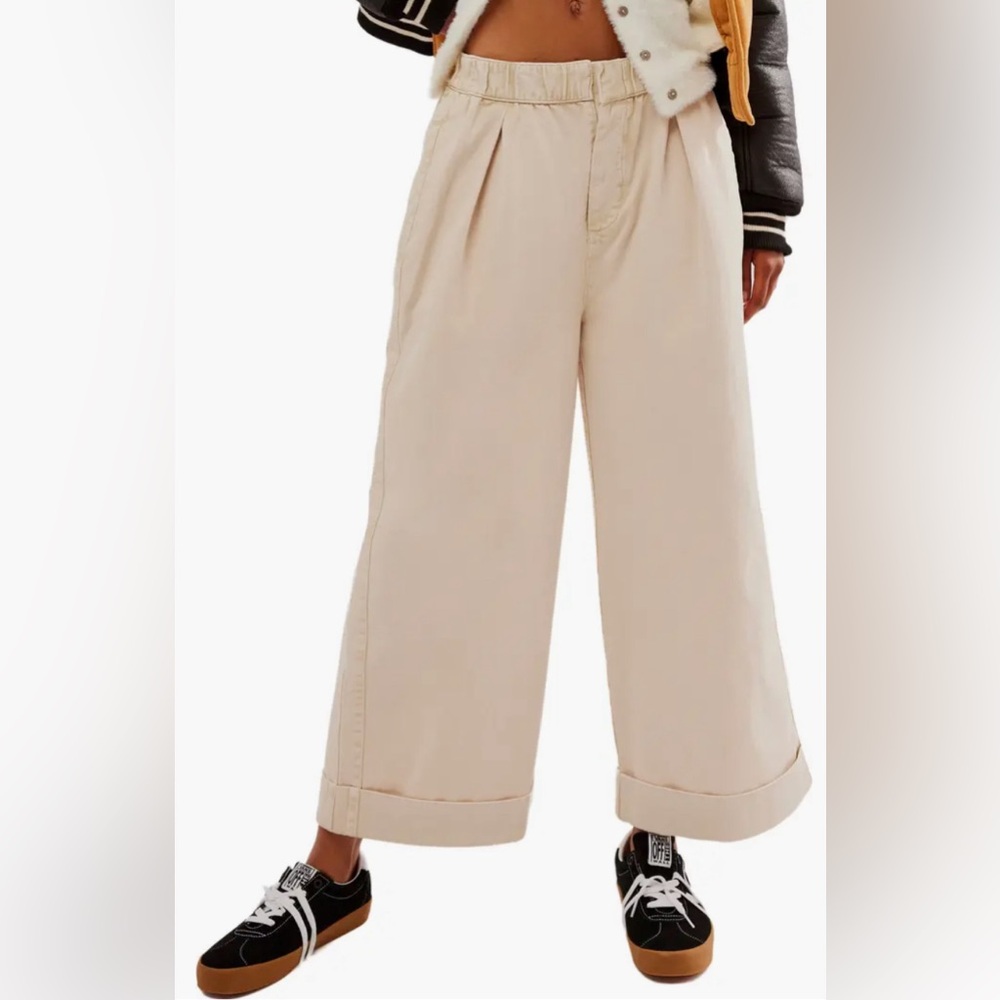 Free People Cropped Wide-Leg Pants in Cream